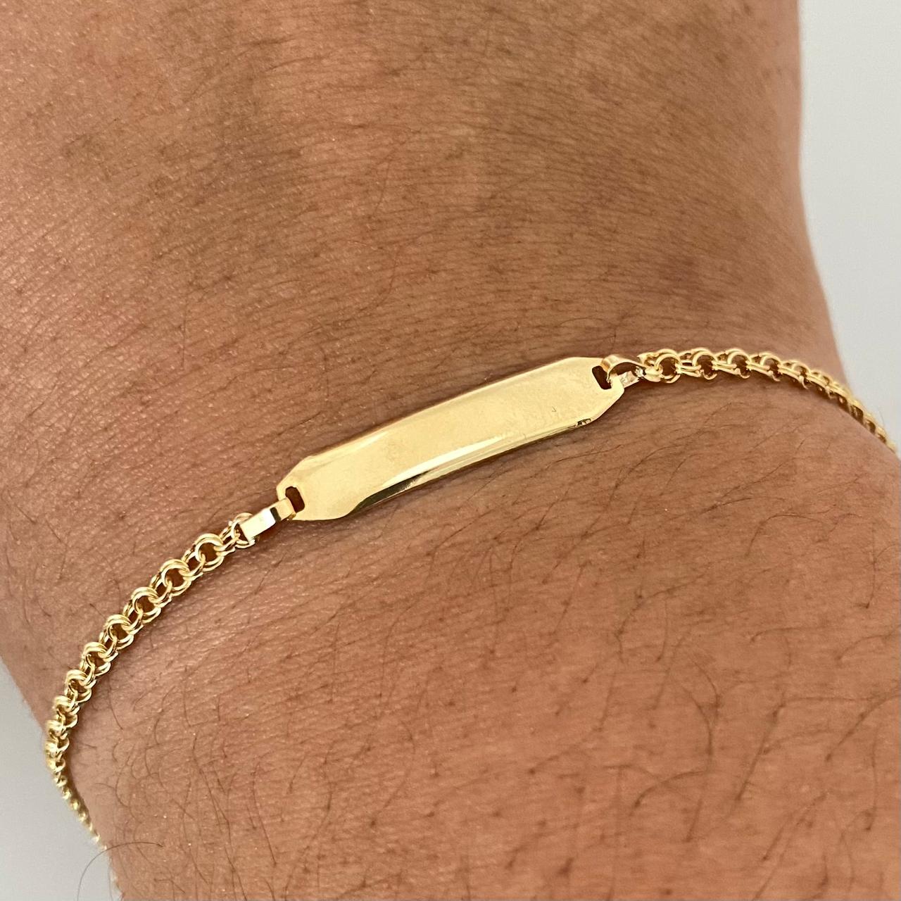 Pulso bebé placa semi rectangular aro seguido Oro amarillo 18k 1,40 Gr / 15,5 Cm  Broche 0,15